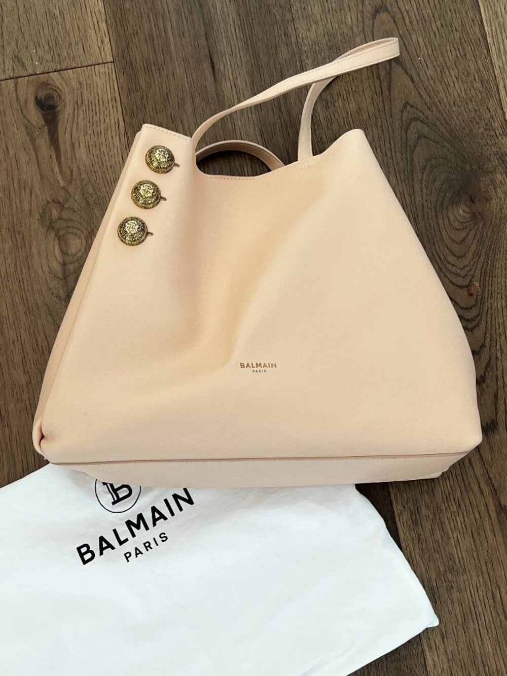 Balmain Embleme Nude Leather Tote Bag
